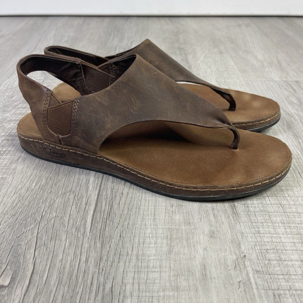 Chaco Womens Wayfarer Post Thong Sandals Toffee Leather Slingback Size 10 EUC M - Picture 4 of 9